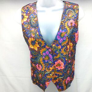 Charity 90s Vintage Medium 3 Button Multicolor Floral  Beaded Lagenlook Vest....
